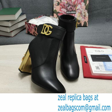 Dolce  &  Gabbana Heel 10.5cm Leather Ankle Boots Black with DG Karol Heel and Strap 2021